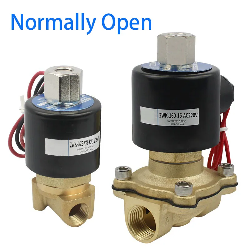 2WK Normally Open All Brass Solenoid Valve AC220V/DC24V Water Valve 1/2 1/4 1/8 3/8 1 Inch/1.2 Inch/2 Inch