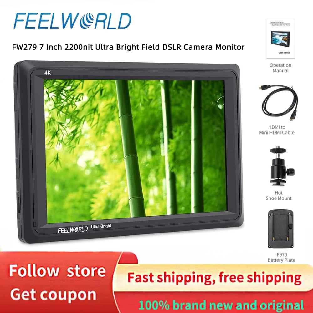 7-дюймовый монитор для камеры FEELWORLD FW279, яркость 2200 нит, 4K HDMI, гистограмма формы сигнала для кинематографистов и съемок на открытом воздухе.