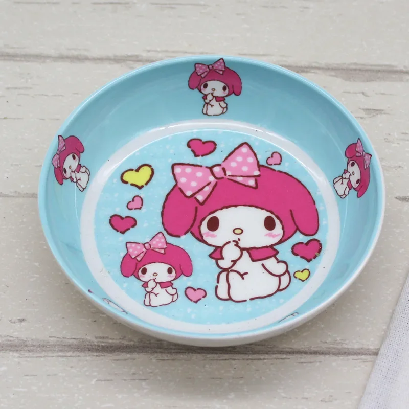 Hello Kitty Snack Fruit Plate Melamine Anti-fall Imitation Porcelain Round Plate Resin Tableware Shallow Plate Cartoon Cute Girl