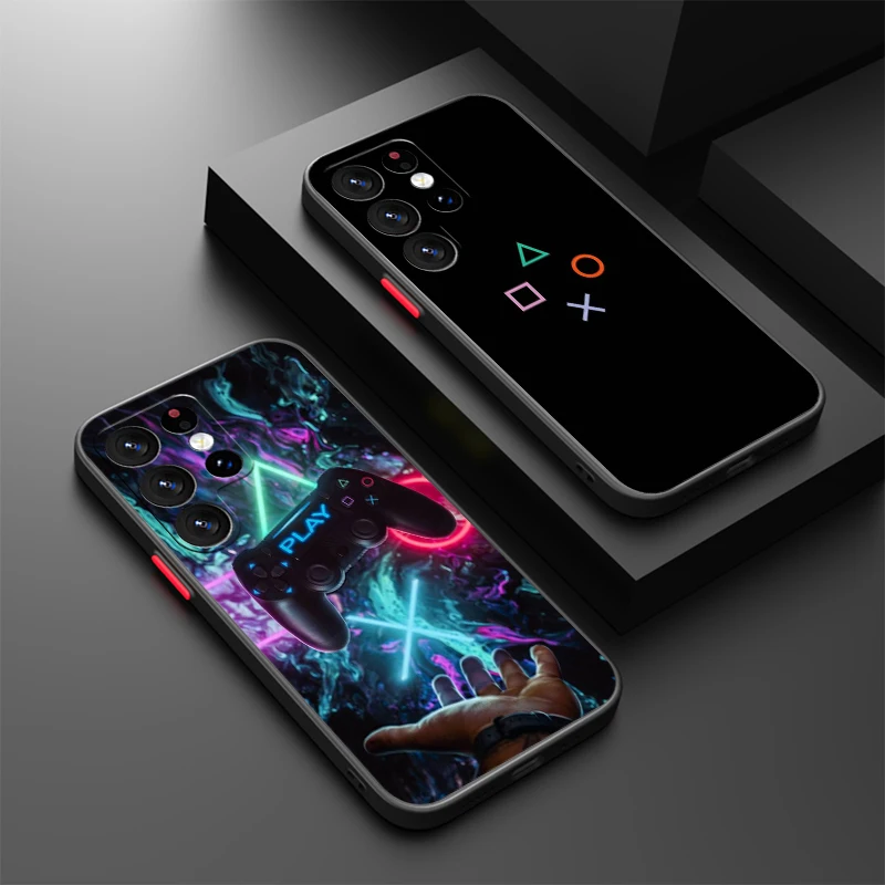 P-PlayStation Game For Samsung S23 S22 S21 S20 FE S10 S9 Note 20 10 Ultra Lite Pro Plus Frosted Translucent Phone Case