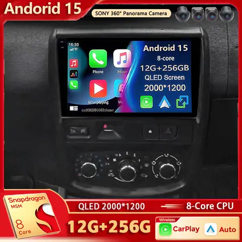 Android 15 For Renault Duster 2010-2015 Nissan Terrano 2014-2022 2K QLED Stereo Car Radio Multimedia Video Player GPS CarPlay 4G