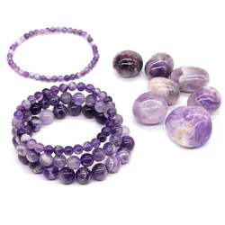 Natural Amethyst Stone 4 6 8 10mm Bead Bracelet For Women Men Healing Crystal Quartz Purple Jewelry Elastic Gemstone 19cm Bangle