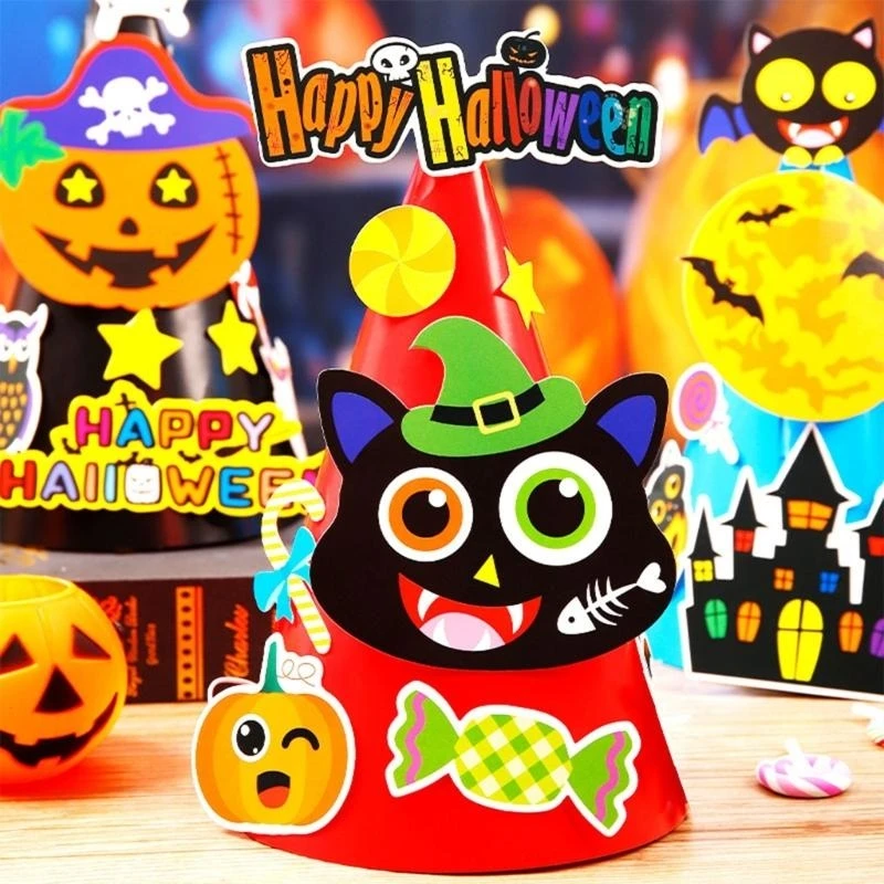 Y4QA Children’s DIY Paper Hat Halloween Handcrafts for Creative Craft Material Toddler Boy Girl Halloween Costume