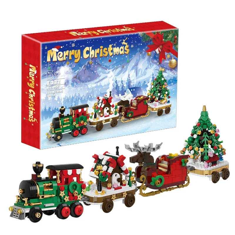 Décennie s de construction de train de Noël pour garçons, arbre de Noël créatif, briques de modèle de voiture, cadeau de Noël, série d'idées, ville, nuits, MOC