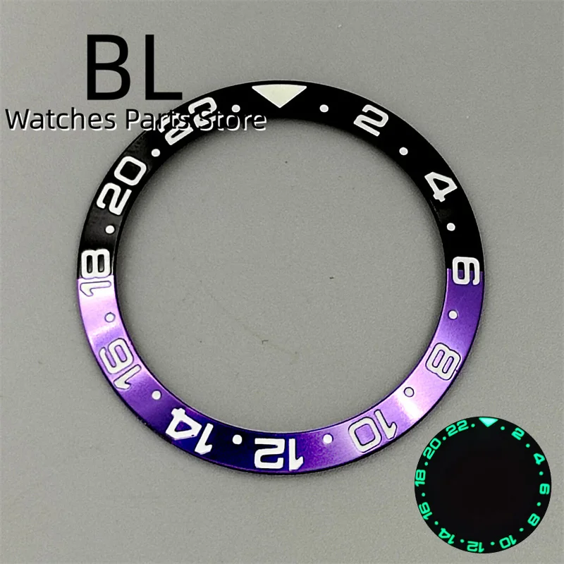 BLIGER 38mm Black Purple Blue Purple Bezel Sloping Insert With C3 Green Luminous For 40mm GMT Diving Watch Case Men\'s Watch Part