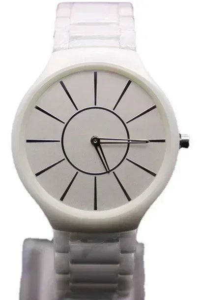 Nuevo reloj de cuarzo de cerámica blanco y negro de lujo para hombres y mujeres, reloj Masculino