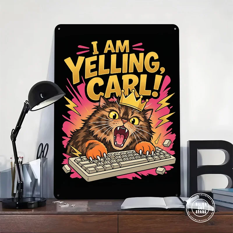 Cat I Am Yelling At Carl! Dungeon 3D Printed Texture Poster Personalized Wall Art Retro Metal Tin Signs for Decoration Gaming