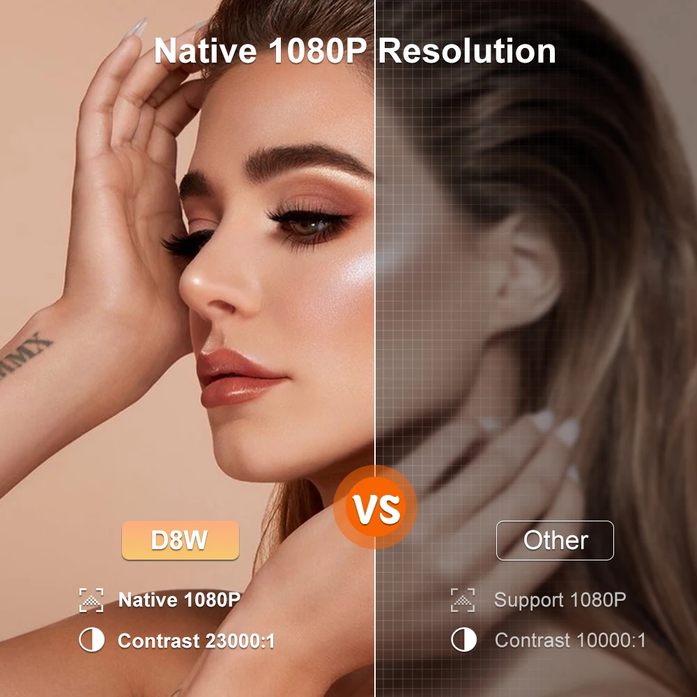 جهاز عرض FlinxTone D8W 4K بتركيز تلقائي صغير للمنزل الذكي عالي الدقة 1080 بكسل للمسرح المنزلي متعاطي المخدرات