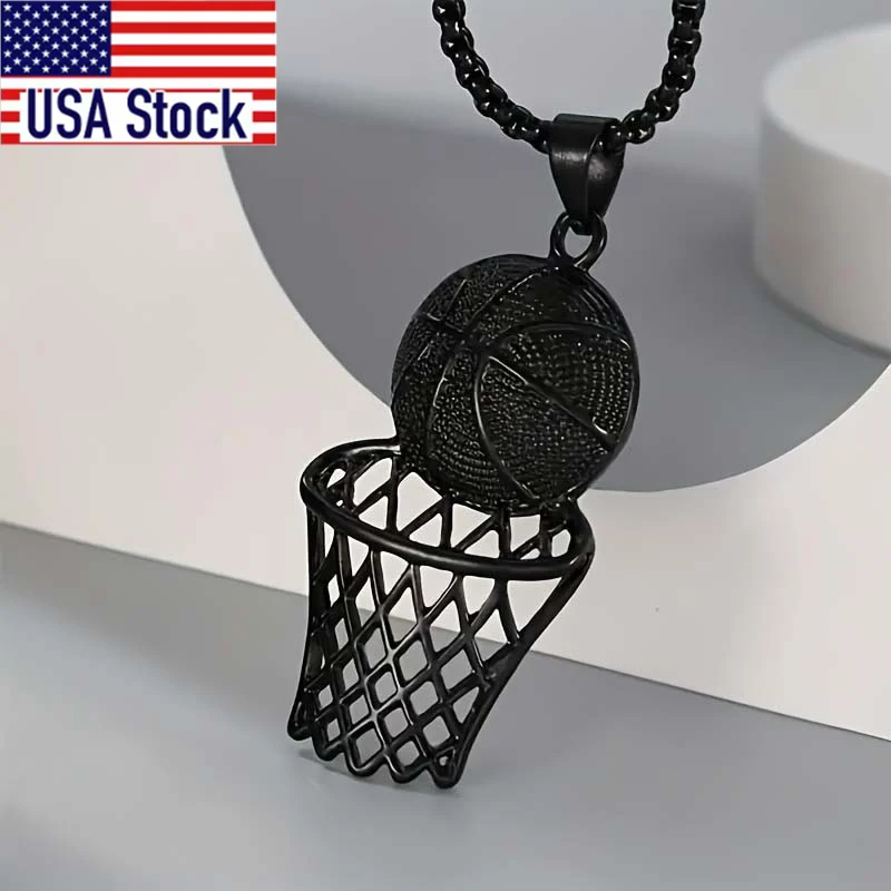 قطعة واحدة من قلادة كرة السلة للرجال، قلادة سلسلة كرة السلة، قلادة قلادة كرة السلة ثلاثية الأبعاد، قلادة من الفولاذ المقاوم للصدأ #2