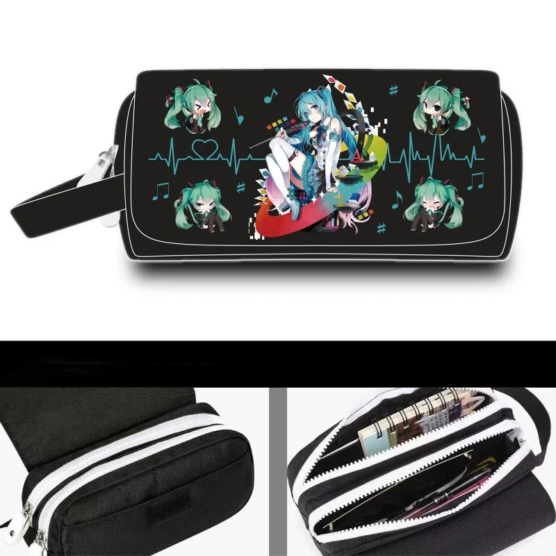 Hatsune Miku Pencil Pouch Anime Design Large Capacity Zippers Pencil Bag Kawaii Miku Stationery Cute Back To School Supplies