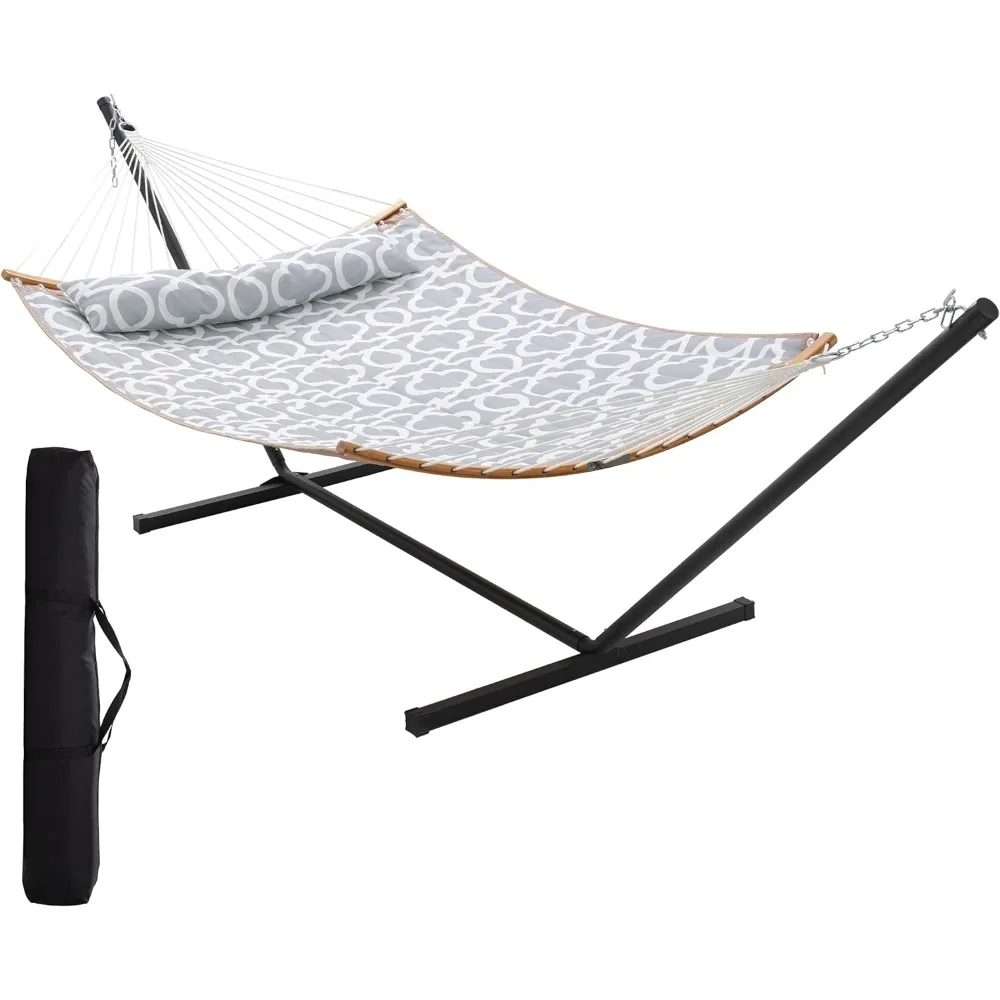 

Hammock with Stand, Double Person Heavy Duty Hammocks for Outside with Pillow Max 450 LBS Comfortable Free Standing Hammock