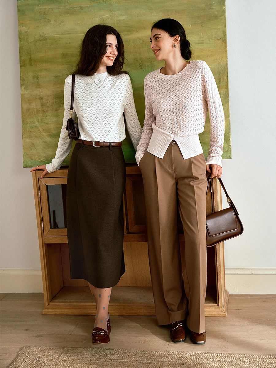 

OLrain повседневные прямые пуловеры женские с длинным рукавом однотонный полый свитер 2025 осень шерстяной вязаный женский джемпер с круглым вырезом E57QZ98090