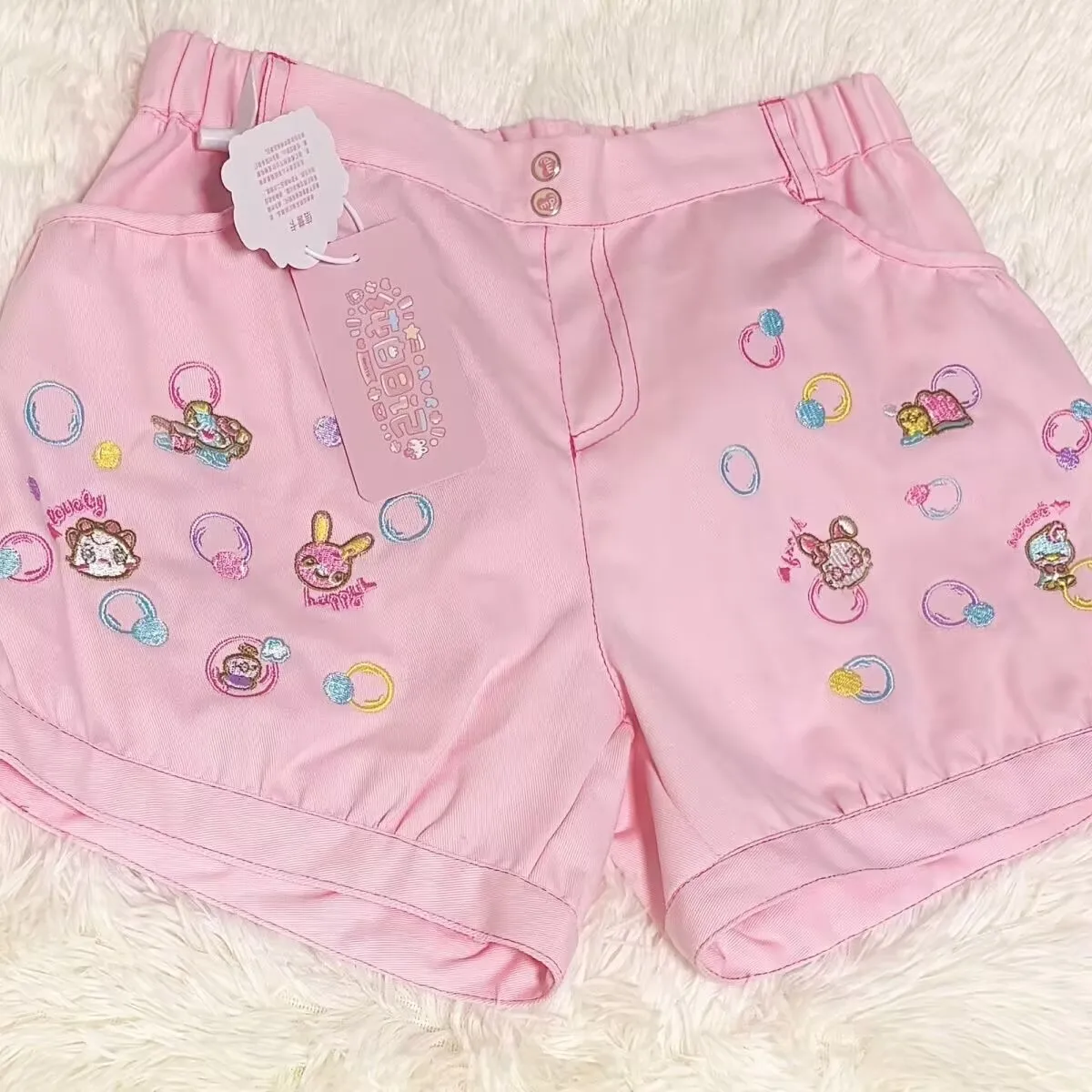 ロリータスタイルピンクショーツ女性のための河合女子高生漫画バニー刺繍ショートパンツ Y2k 美的カボチャブルーショーツ