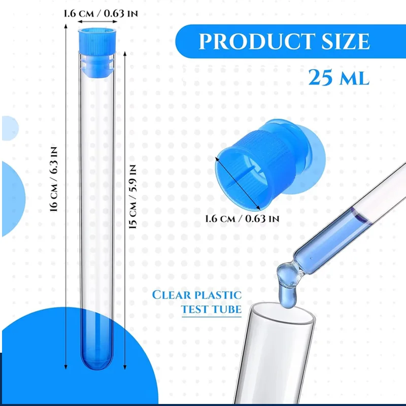 16x150mm Tubes 25ml Plastic Test Tube With Blue Or Red Stopper Vial Tubes Plug University School Lab Supplies 30pcs