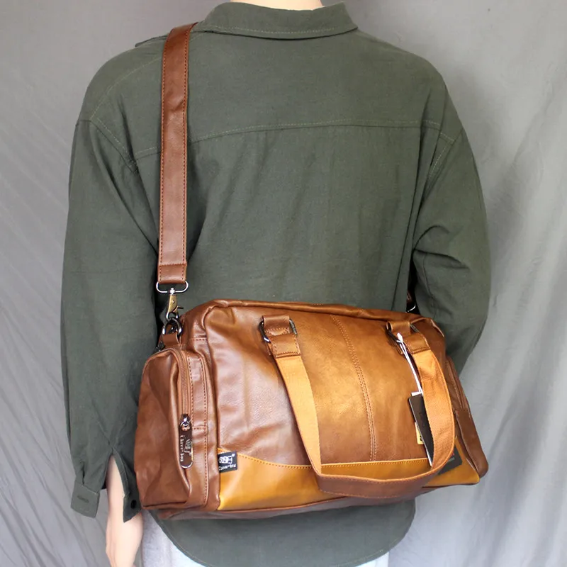 Threebox Retro Japanese Style Large Capacity Men's Bag Travel Handbag Briefcase Shoulder Bag for Business Trips Casual Use