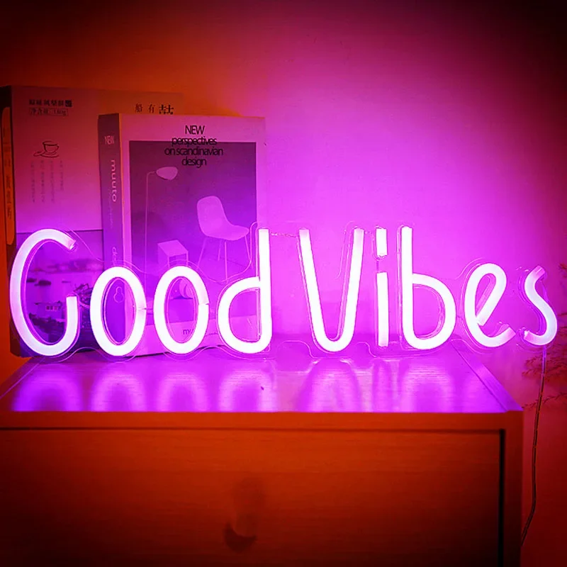 

GoodVibes Neon Sign LED Light Bar Party Christmas Visual Artwork Good Vibes Neon Sign for Shop Window Art Wall Decor USB Powered