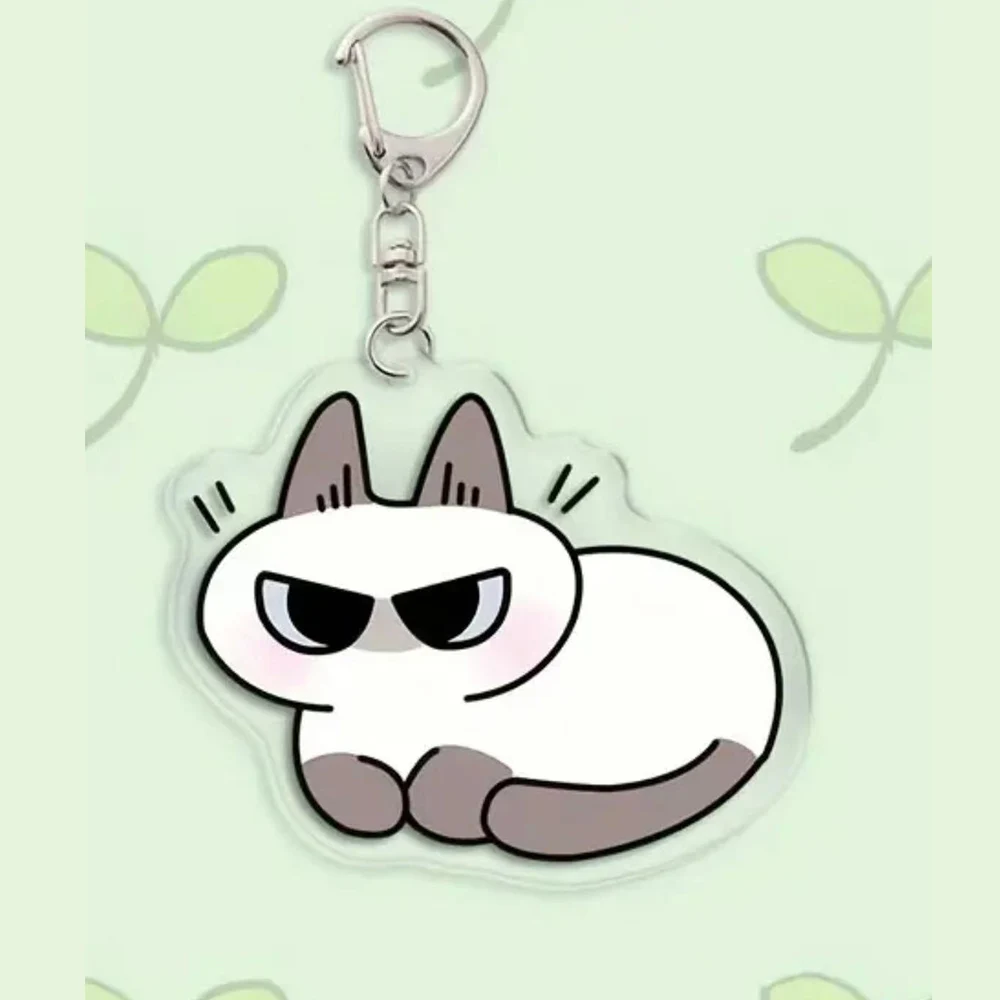 Cartoon Acrylic Keychain Whimsical Siamese Cat Design Animal Shaped Keyring With Lobster Clasp Cute Cat Pendent For Decoration
