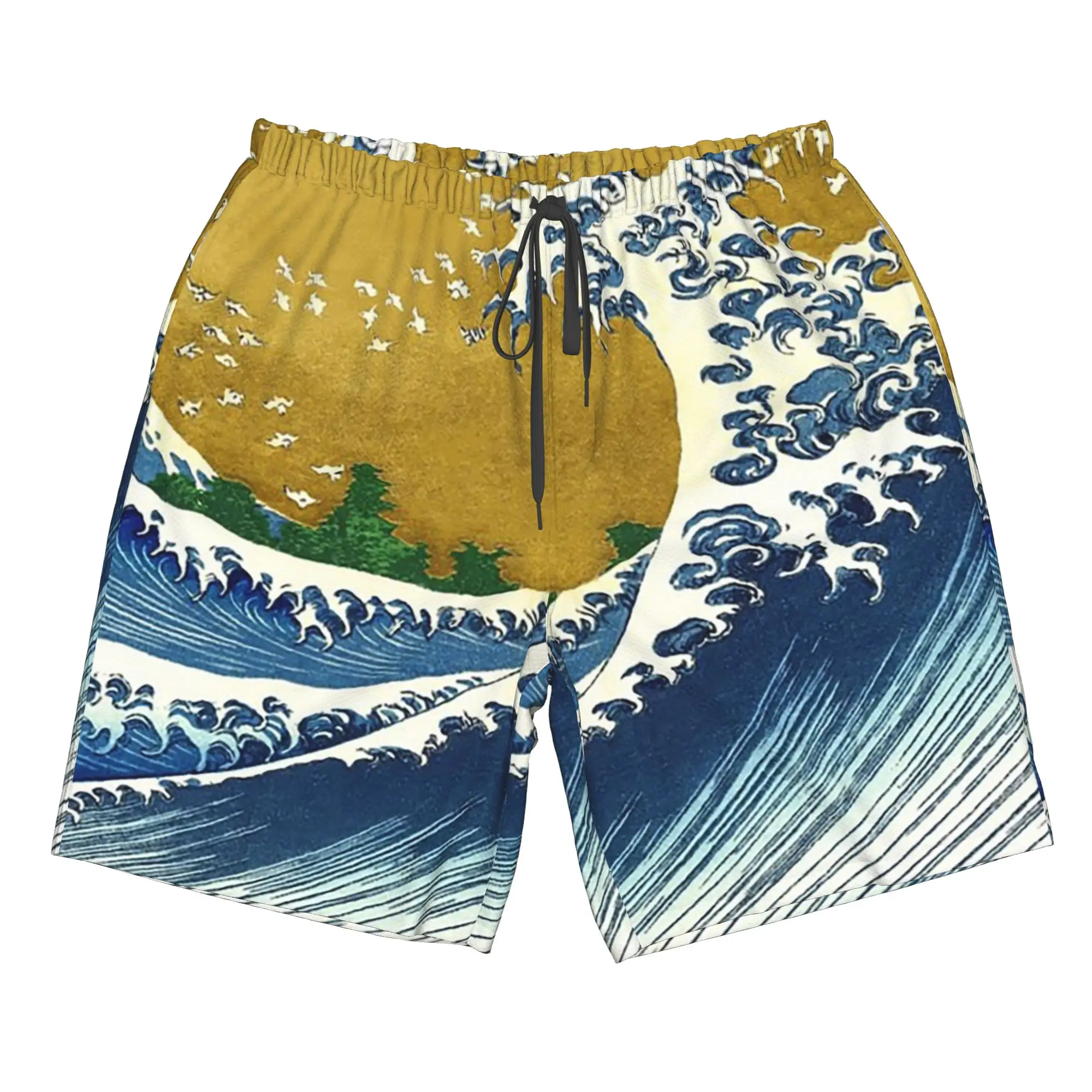 Kanagawa Surfing Ukiyo-E Wave Print Trunks Beach Board Shorts Casual Quick Dry Swim Summer Men Pants