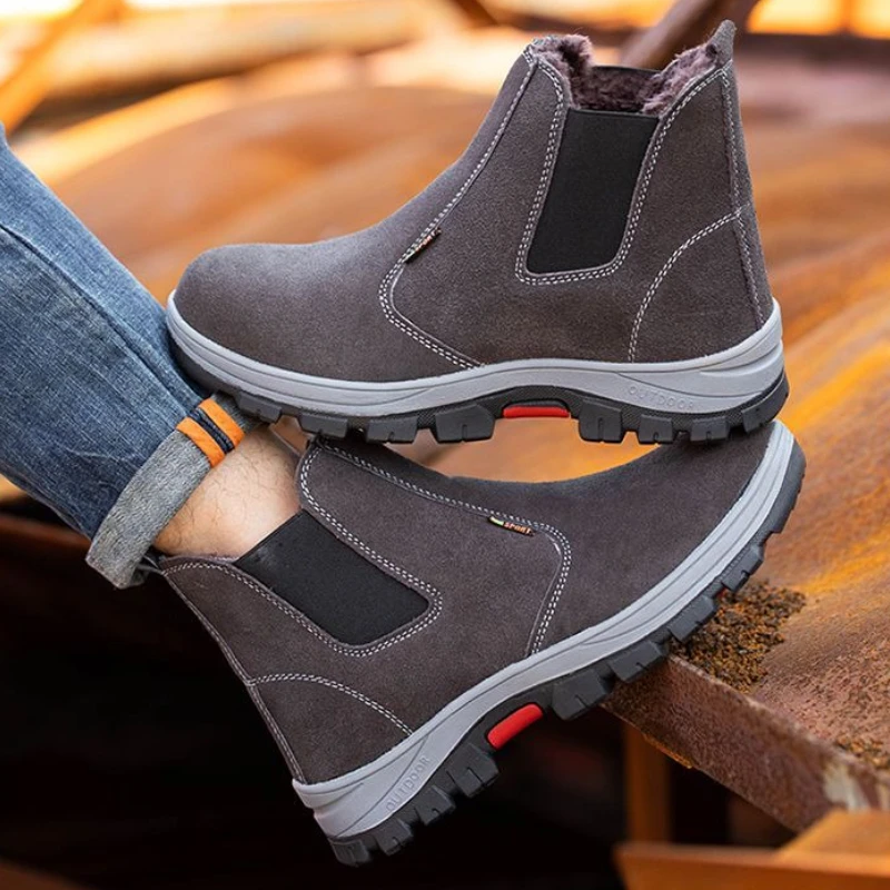 

​Men's Winter Work Boots High Top Thermal Furry Lining Safety Shoes for Outdoor Cold Weather​ Comfortable Cotton Footwear