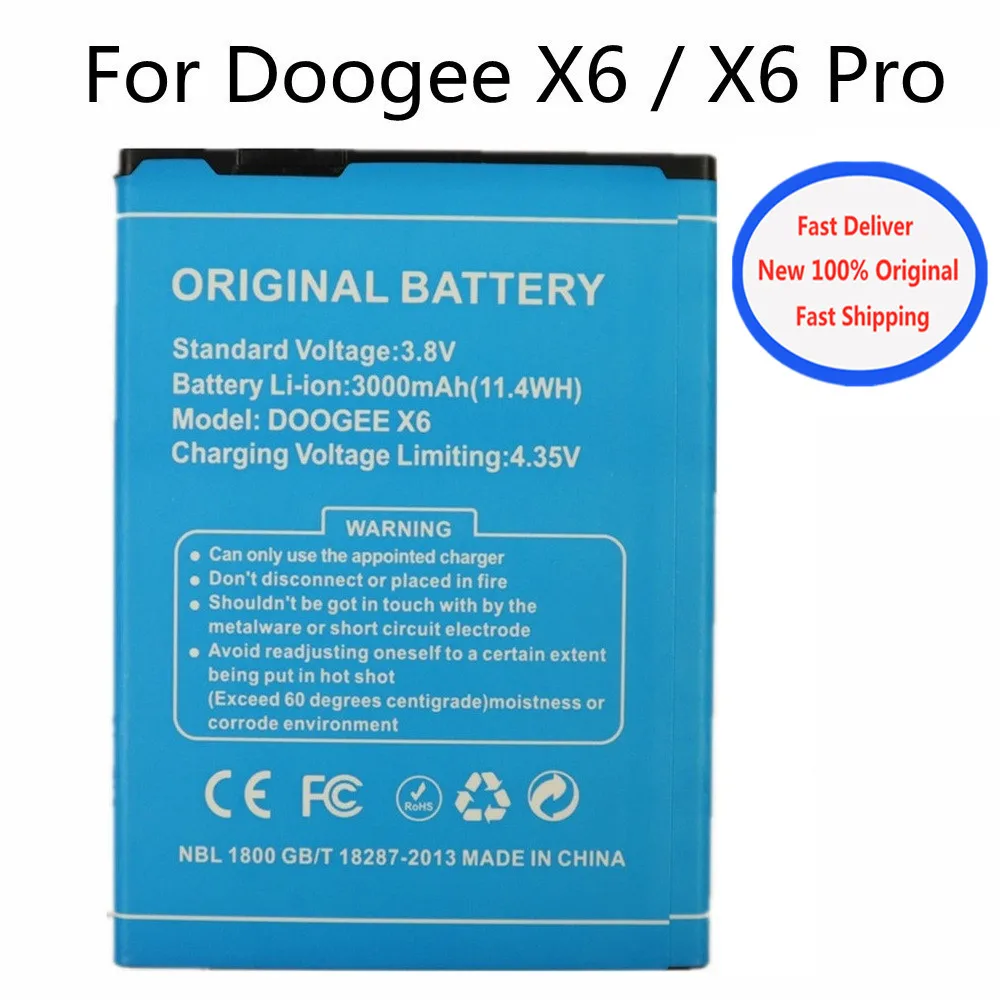 3000mAh 100% Orginal Doogee Battery For DOOGEE X6 / X6 Pro Phone Replacement Battery In Stock