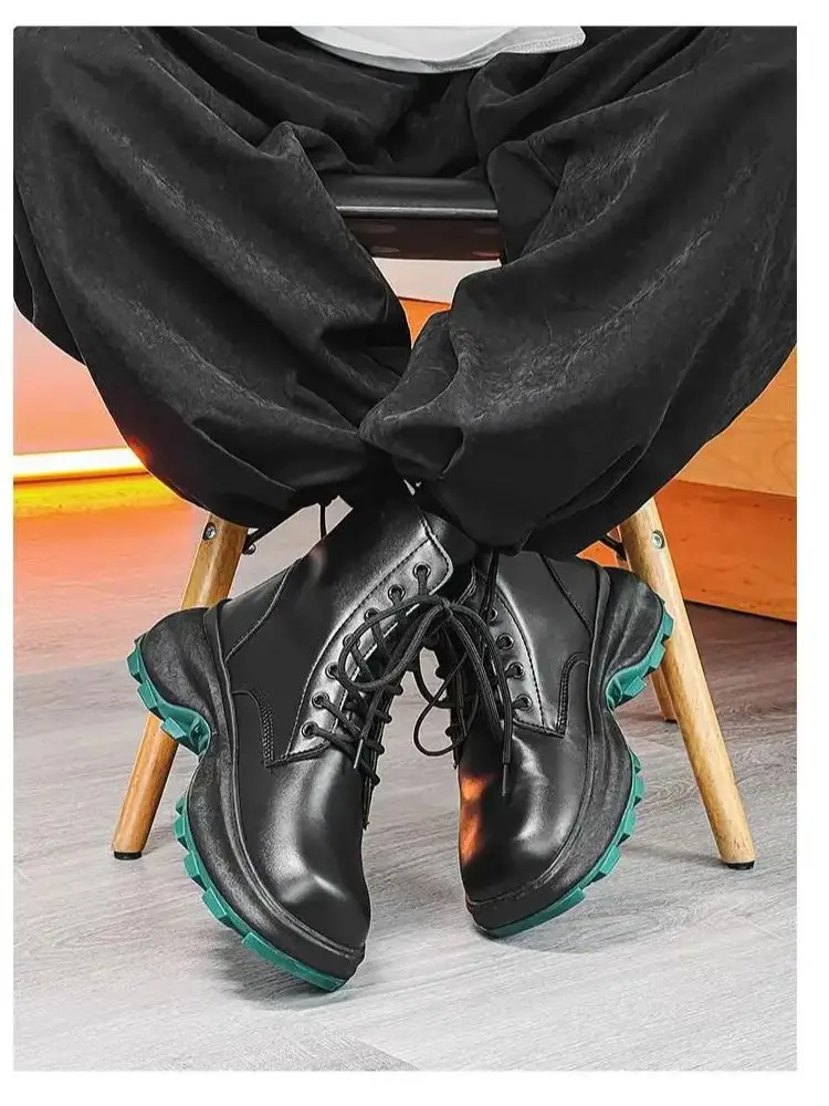 

Мужские кожаные ботинки с высоким берцем, повседневные Нескользящие ботинки на толстой нескользящей подошве, с квадратным носком, мотоциклетные ботинки, весна-осень