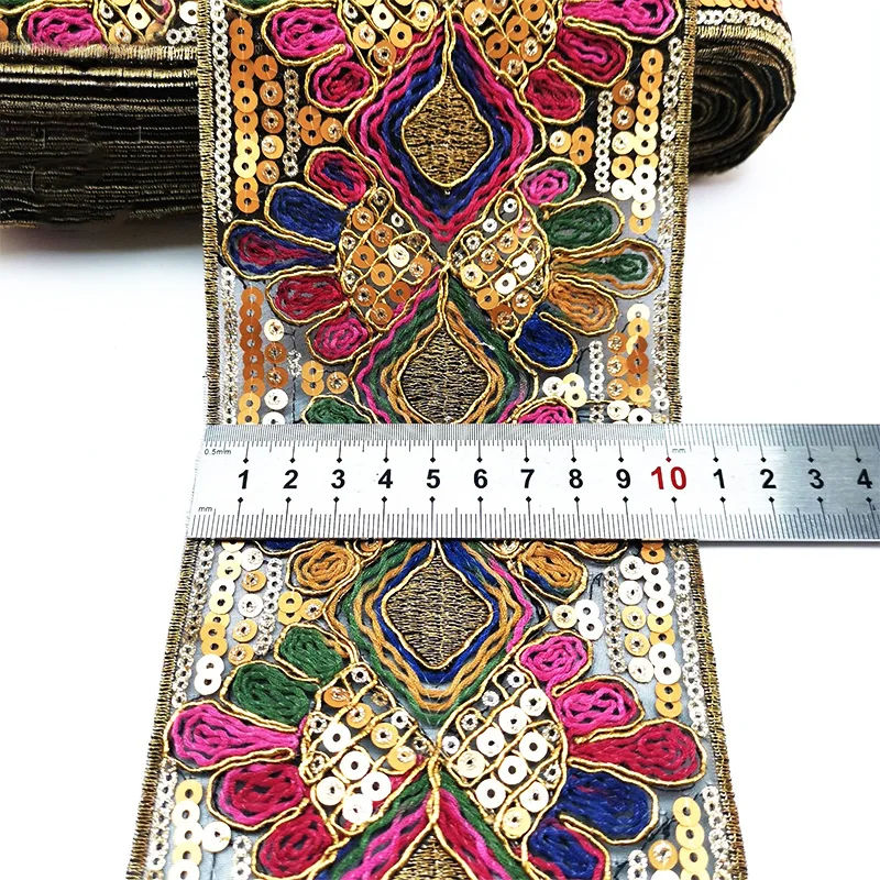 

1 Yards Sequin Embroidery Lace Trim Sequined Ethnic Ribbon DIY Sewing Supplies for Clothes Dress Designer Fabric