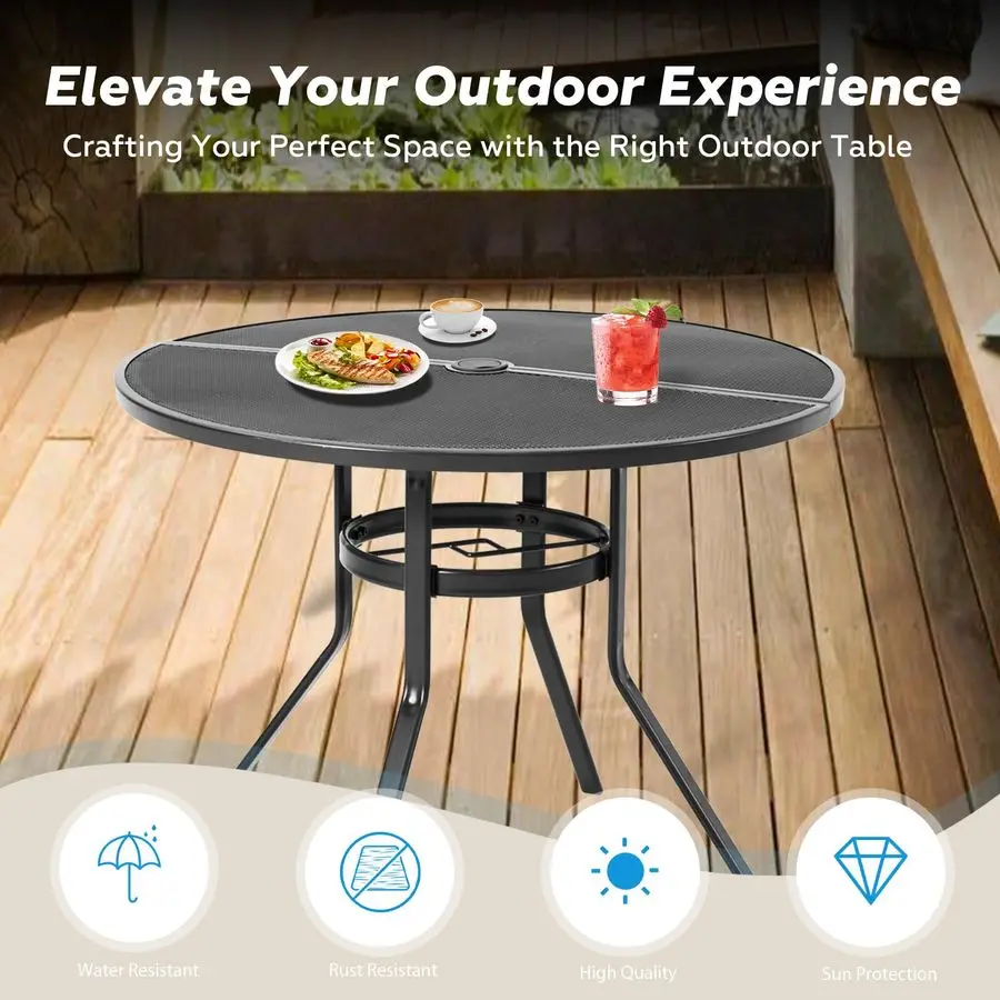 5 Piece Patio Table and Chair Set for 4, Outdoor Dining Set Includes 37.25 Round Table with 1.73 Umbrella Hole and 4 Stackable