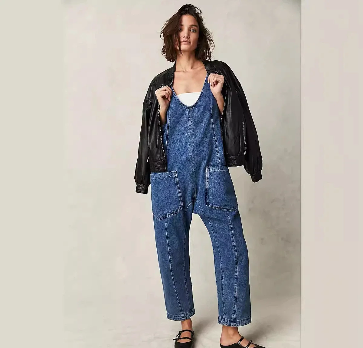 

Women Denim Jumpsuits One Piece Wide Leg Cargo Pants Vintage Suspenders Pockets Female 2025 Streetwear Overalls Straps Rompers
