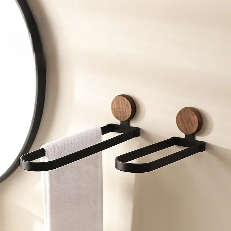 1pcs Walnut Wood Bathroom Towel Rack, Bathroom Washbasin Stand, Wall-mounted Foldable Bath Towel Hanging Rod Without Drilling