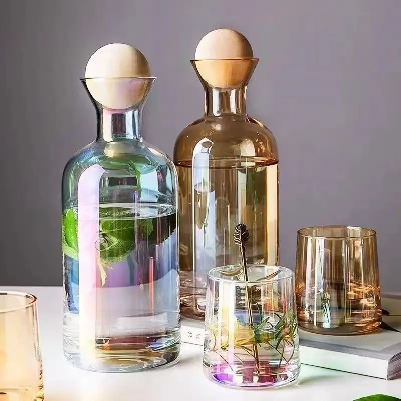 

Glass Kettle with Lid Water Bottle for Holding Water Fruit Juice Tea Drinks Utensils Glass Cup Cold Water Set