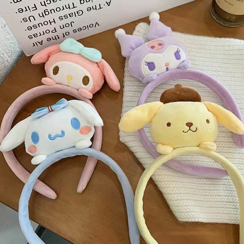 Sanrio-Diadema de dibujos animados Kawaii, diadema con melodía Cinnamoroll, diadema para lavar la cara, tocado Kuromi, horquilla para niños, accesorios para niñas, nuevo