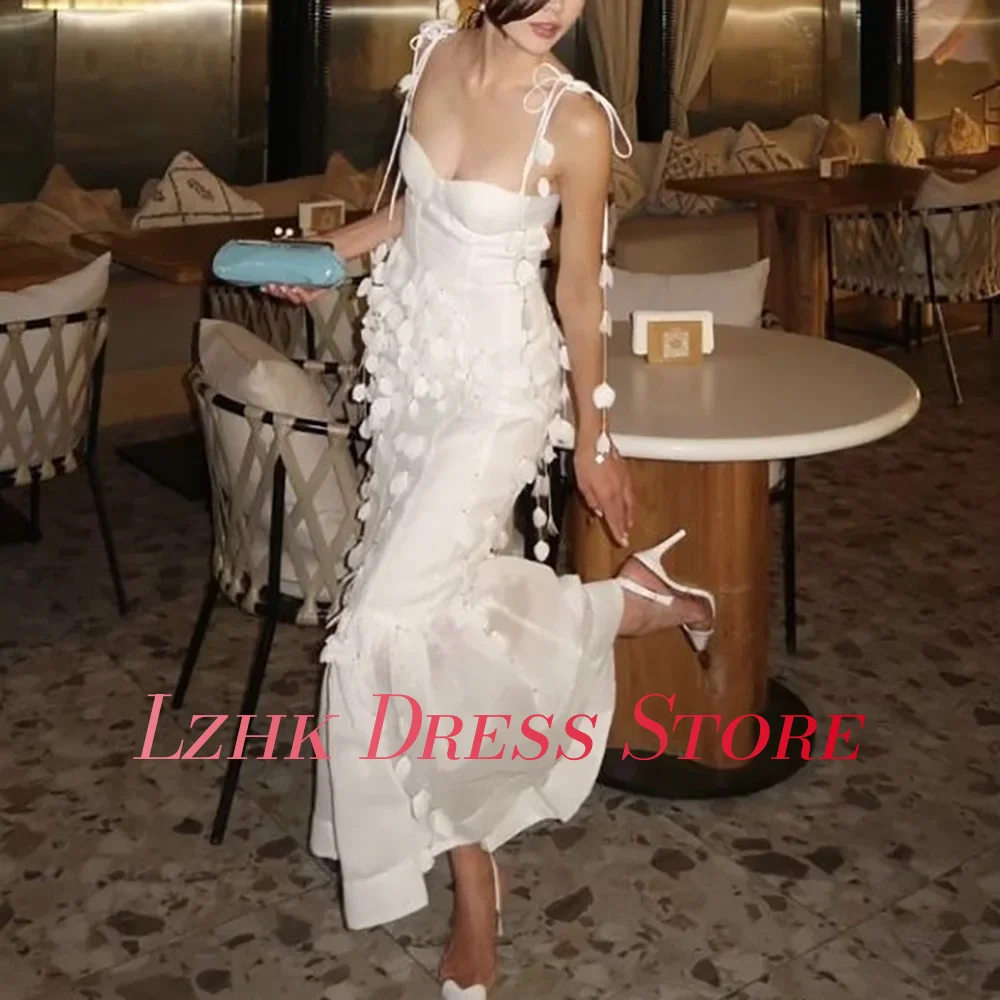 Maßgeschneiderte Sexy Jersey Meerjungfrau Kristall 3D Blumen Spaghettiträger Abendkleid Mode ärmellose bodenlange Ballkleider