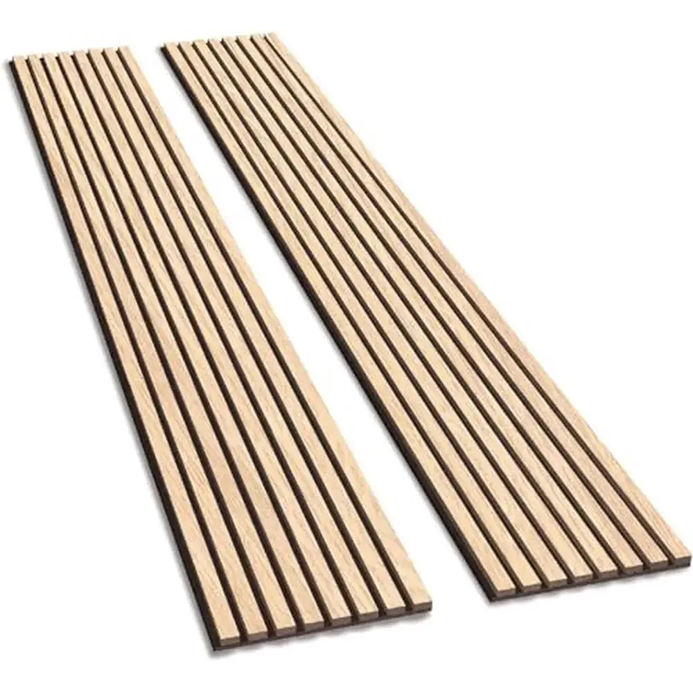 Wood Slat Wall Panels Set 2 Pack Interior Decor Sound Absorption Acoustic Felt Backing 94.48"x 12.59"x 0.82" Each