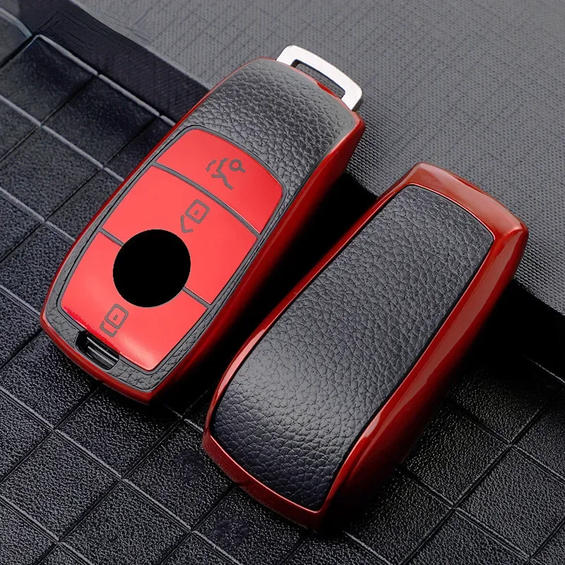 High Quality Leather+TPU Car Remote Key Fob Cover Case Holder for Mercedes Benz A B C E S AMG Class GLK GLA  Accessories