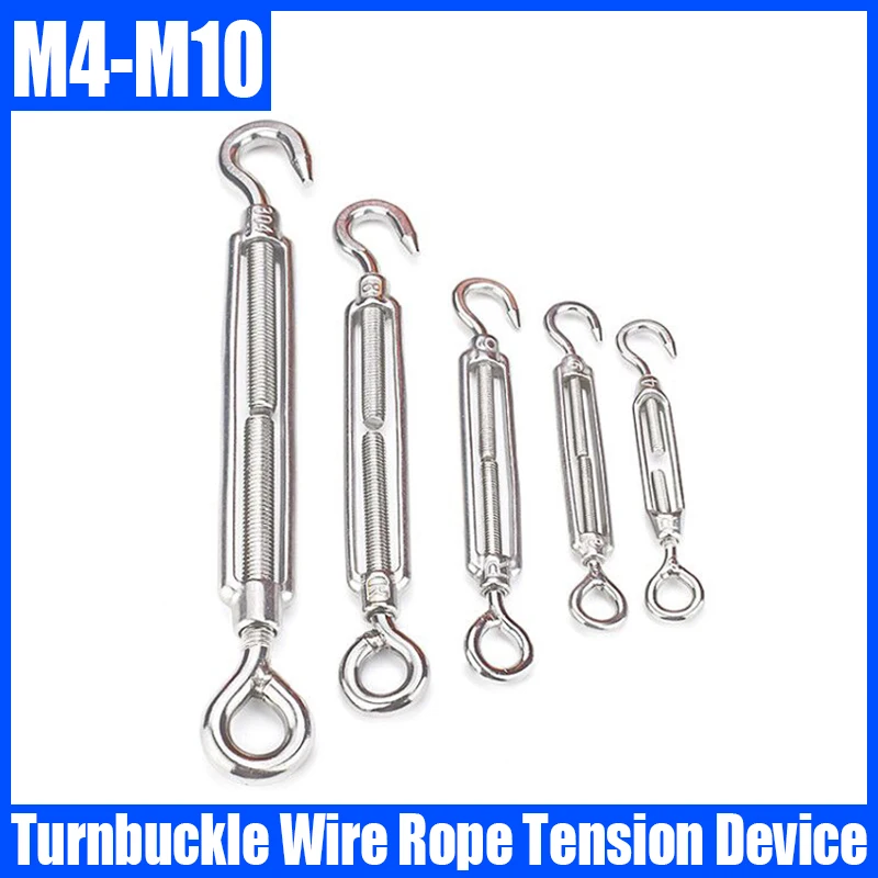 1PCS M4-M10 304 Stainless Steel Hook & Eye Turnbuckle Wire Rope Tension Device OC Type Eye Turn Buckle Hardware Accessories