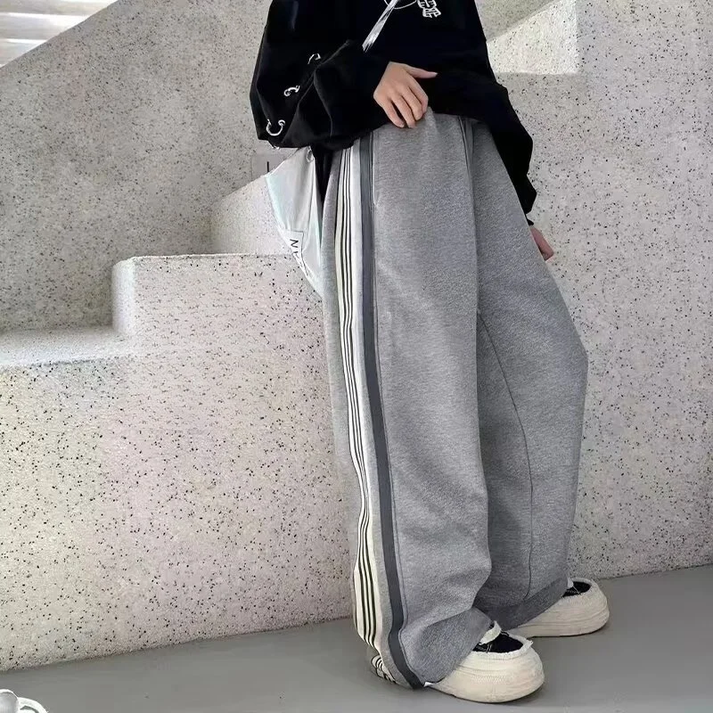 Boys Wide Leg Pants Spring Kids Sport Casual Straight Trousers Autumn Street Dance Pants Teen Dull Drawstring Sweatpants 5-14Y