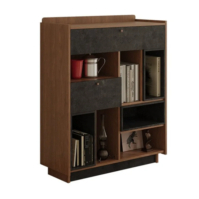 Simple floor-to-ceiling bookshelf in the bedroom, low solid wood bookcase in the living room