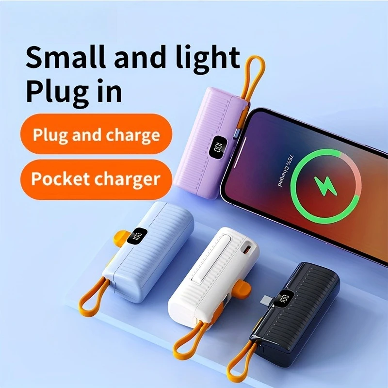 Neue 5000 mAh Mini Power Bank Gebaut in Kabel PowerBank Digital Display Externe Batterie Tragbare Ladegerät für IPhone Samsung