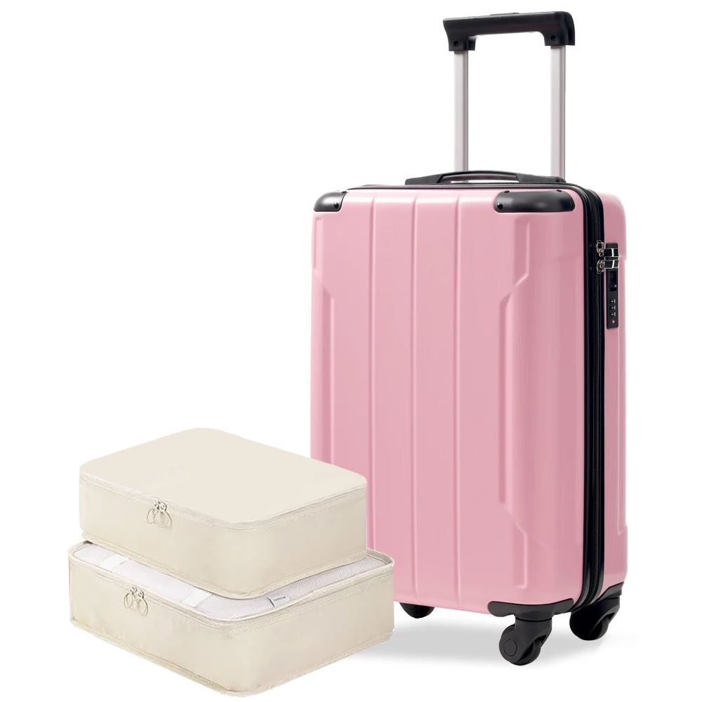 

20-Inch Hardshell Carry-On Luggage, Lightweight Durable ABS Suitcase with Spinner Wheels, Built-in TSA Lock, 2 Packing Cubes