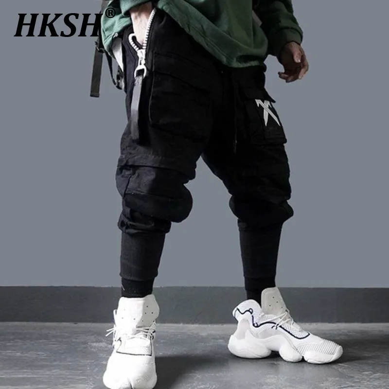 

HKSH Dark Style Cargo Harem Pants Men's Tide Hip Hop High Street Loose Streetwear Autumn New Punk Trousers Male Darkwear HK0156