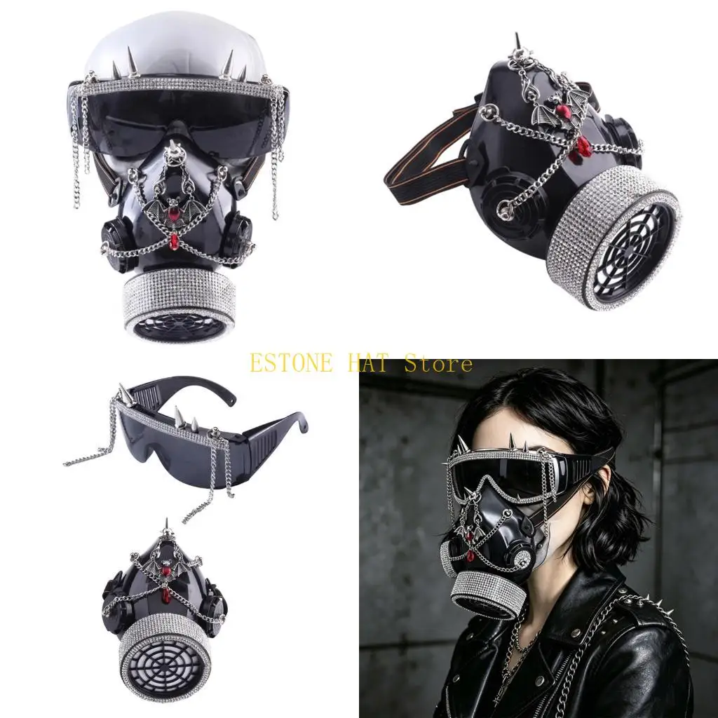 49MF Halloween Costume Face Cover Cosplay Accessory with Industrial Gothic Look, Dark Metallic Finish, and Ornament Party Use