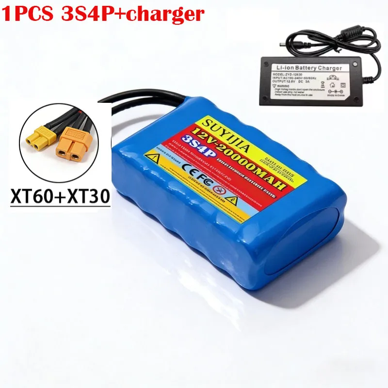 3S4P 12V 40A BMS Orline Batterij 18650 20000mAh Lithium Ion Hoge Capaciteit Batterij XT60 Dc5521 400W High Power Motorfiets Lamp