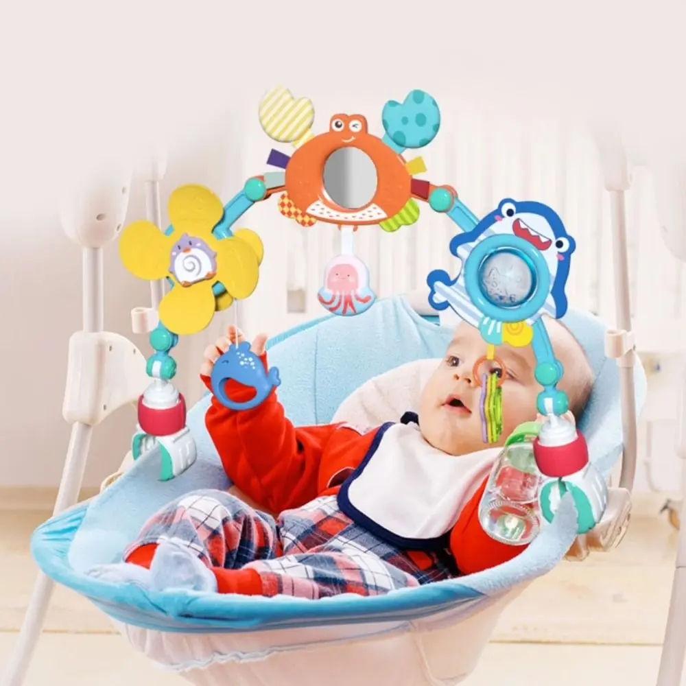 Easy Fold Crib Hanging Bell Sunflower Crab&Shark Baby Interactive Toys Stroller Arch Fine Motor Skills Infant Grab Exercise