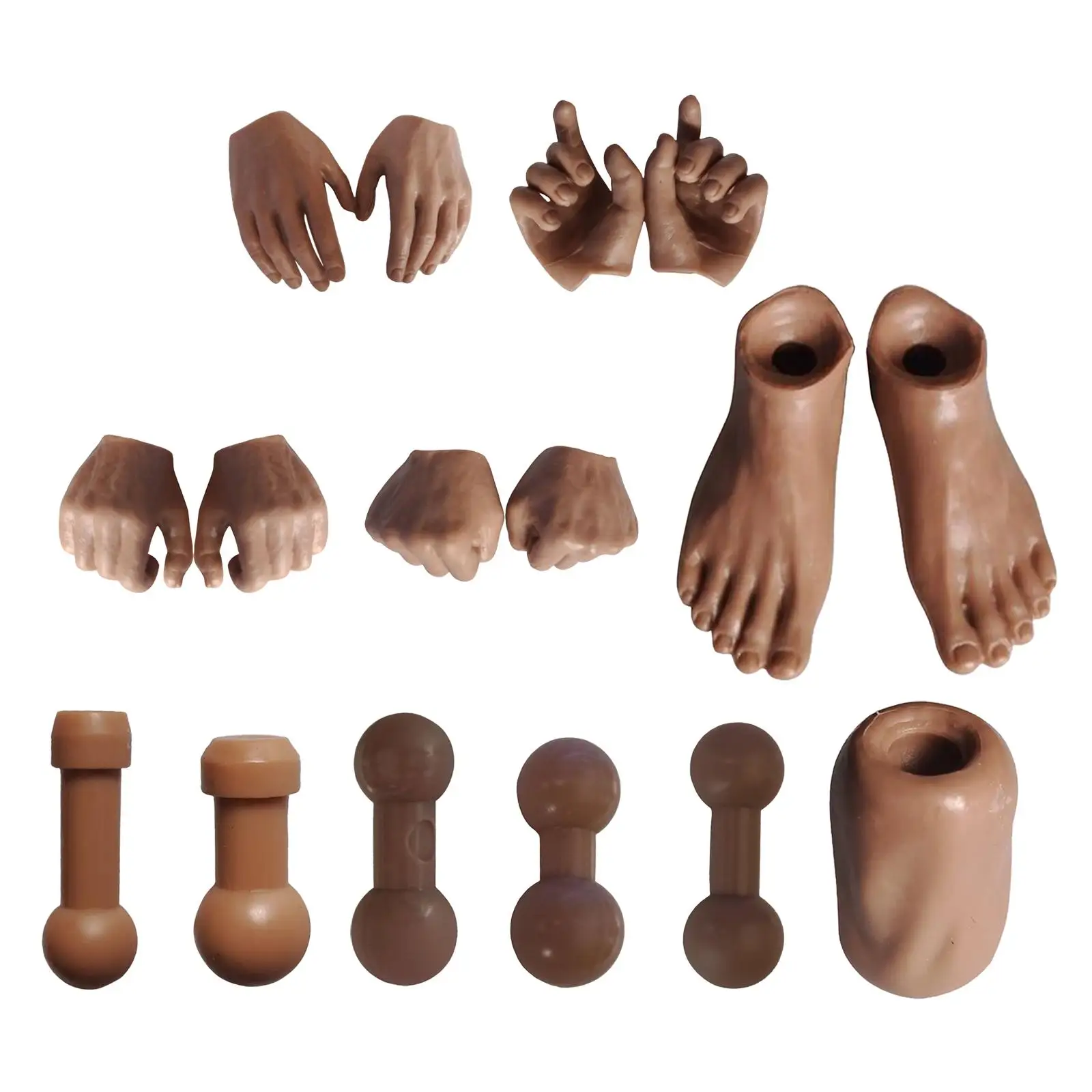 12 Nude Male / 1/6 Scale Action Figure Various Hand Types Pair of Feet Head