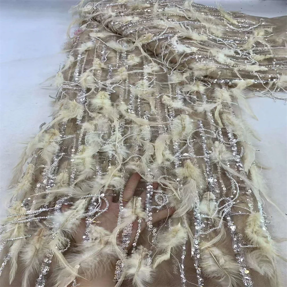 

2024 New African French Lace Fabric 3D With Sequins Beads 2024 High Quality Nigerian Wedding Party Bride Embroiderg Sewing Dress