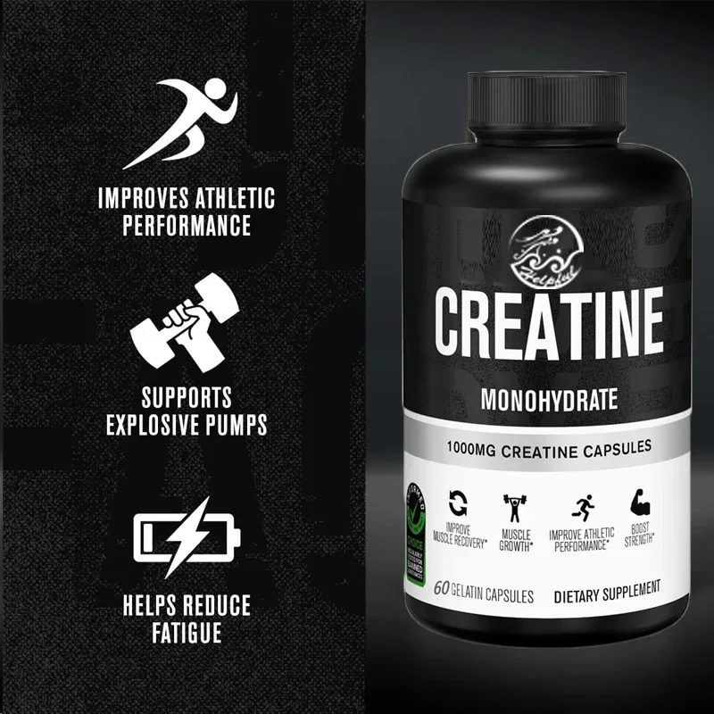 Creatine monohydrate 1000mg capsules - Creatine supplement promotes muscle growth 60 capsules 30 servings vegetarian capsules