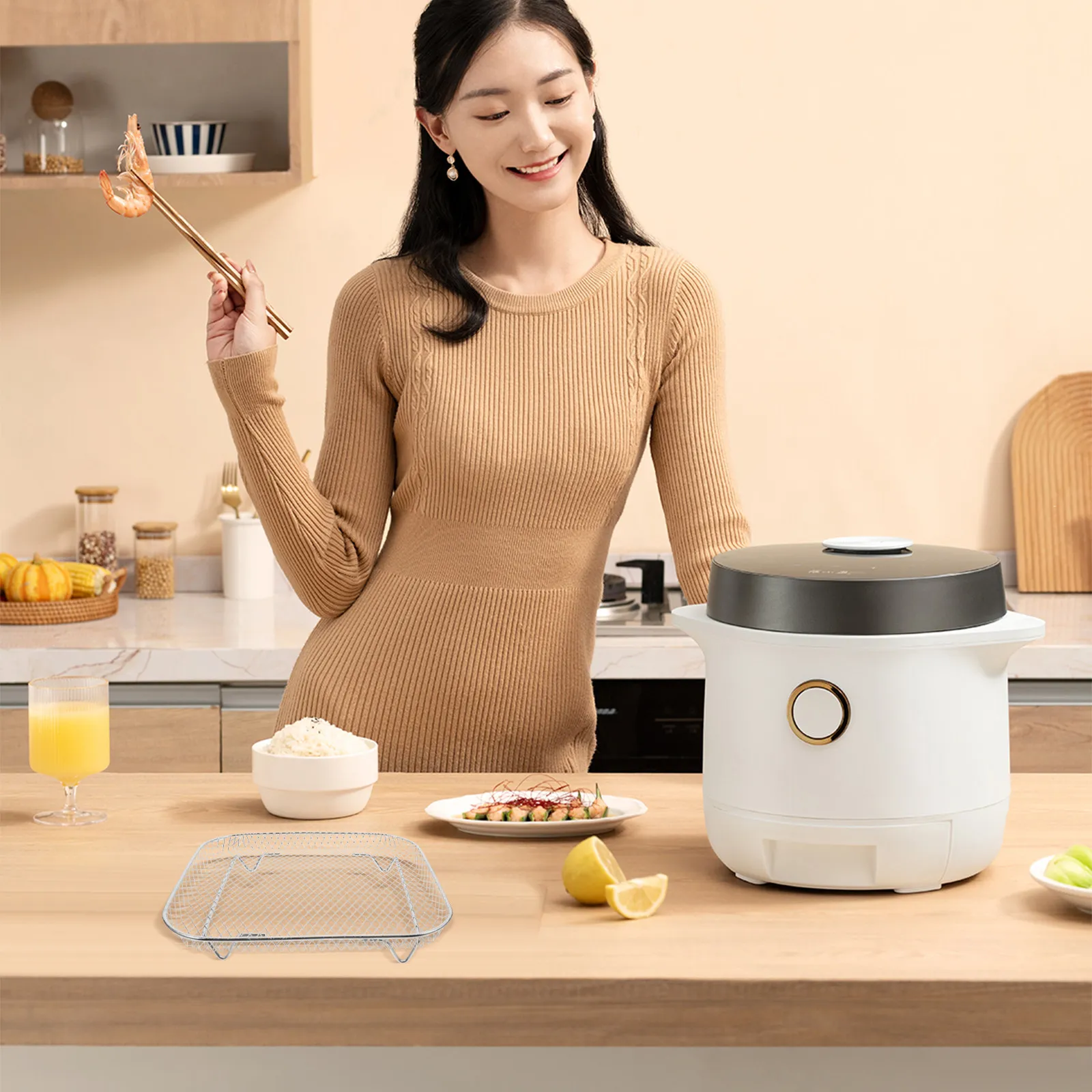 1Set Stainless Steel Air Fryer Rack High Temp Resistant Stackable Cooking Rack for Grilling Frying Dehydrating Air Fryer