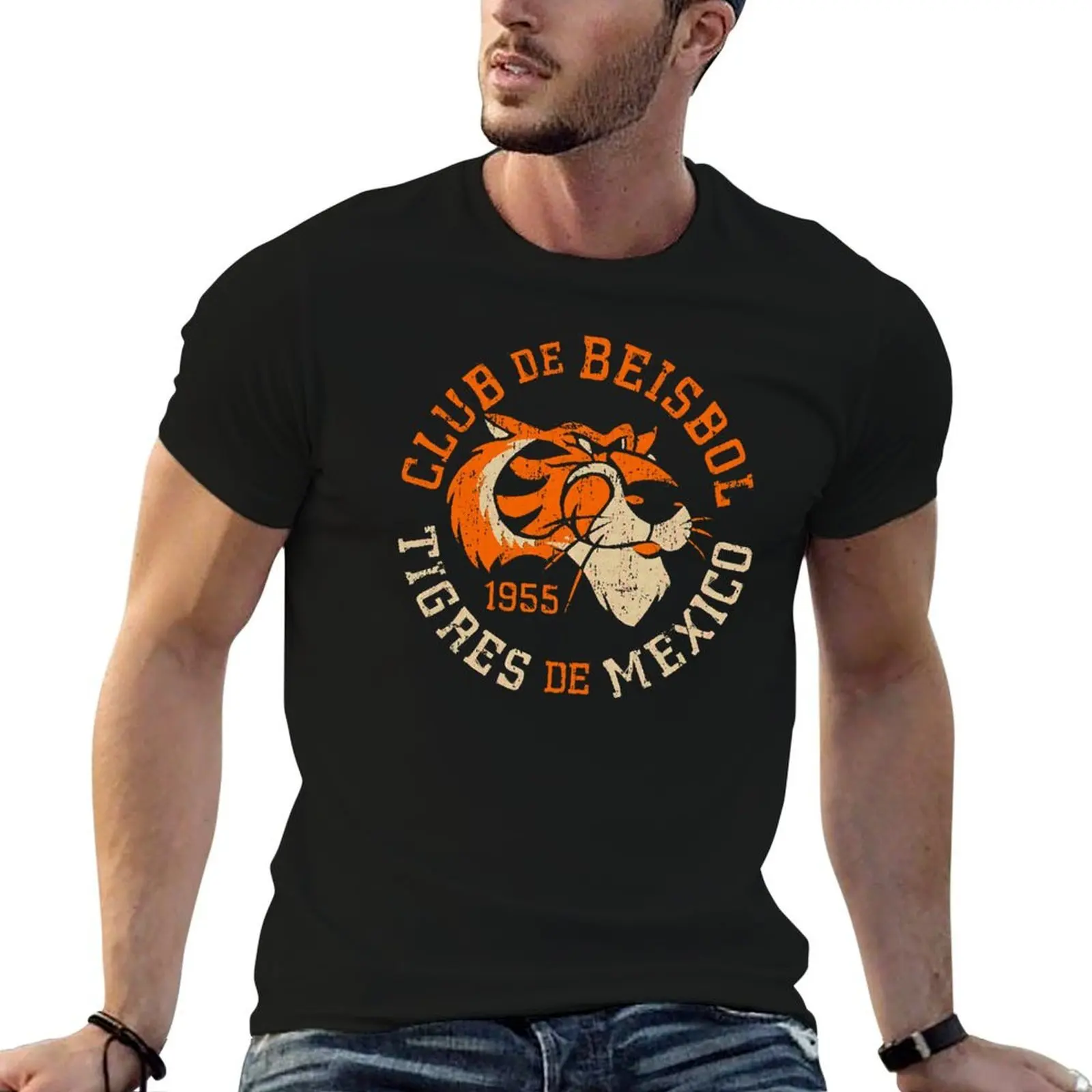 Camiseta con logotipo del Club de Béisbol Tigres de México Ciudad de México 1955 (estilo desgastado), camiseta de lujo para hombre, camiseta informal para hombre