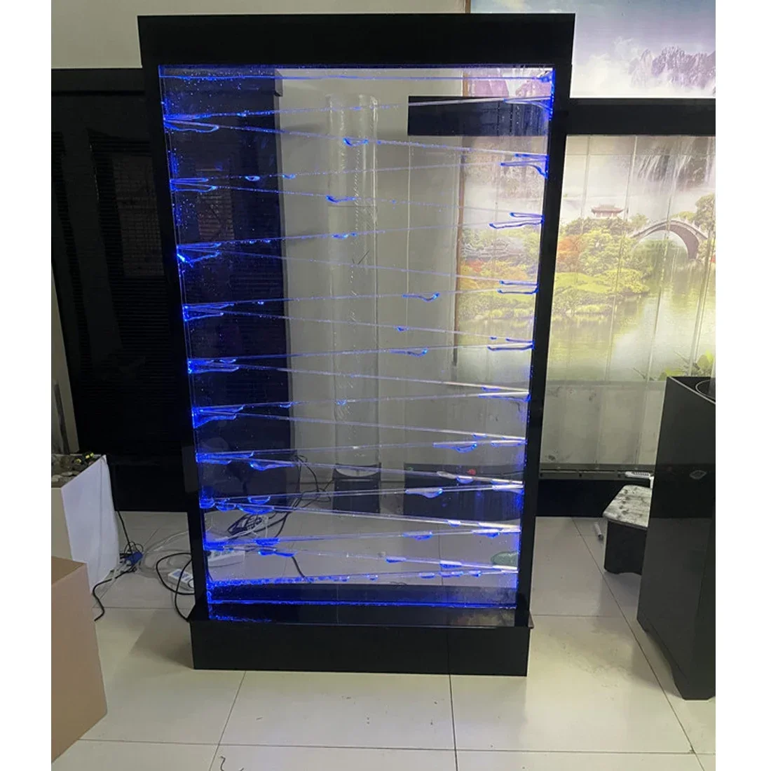 

Large water curtain wall acrylic bubble partition running water wine cabinet screen living room fish tank customization