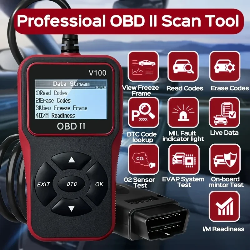 Advanced Automotive Obd2 Diagnostic Tool, Supports 10 Languages, Soft and Comfortable Grip, Heavy-Duty Lead-Standard Design, USB Powered, Suitable for All Obdii/Eobd Vehicles Manufactured after 1996, No Battery Required